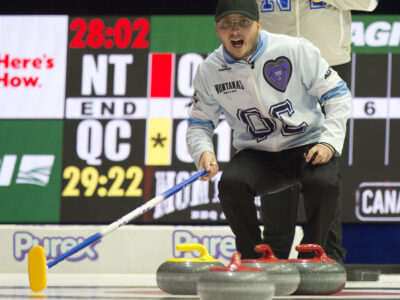 Regina Sk,March 2, 2024.Montana's Brier.Team Quebec skip Julien Tremblay during draw 1 against team NWT skip Jamie Koe.Curling Canada/ Michael Burns Photo