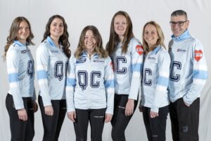 Laurie St-Georges, Jamie Sinclair, Emily Riley, Kelly Middaugh, Marie-France Larouche, François Roberge (entraîneur)